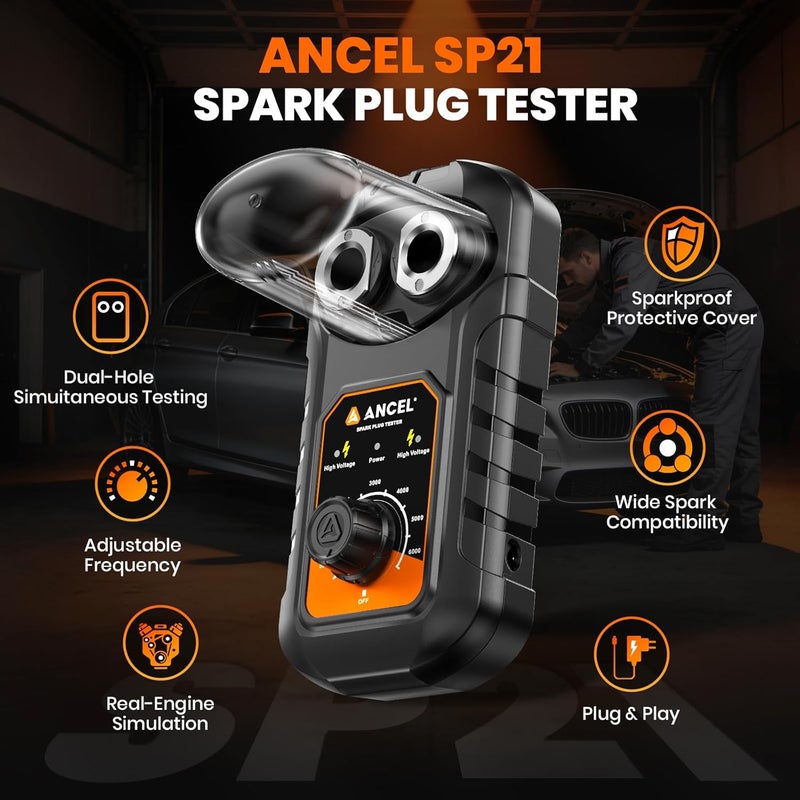 Ancel (Upgraded SP02) SP21 Spark Plug Tester, Dual Holes Test Spark Plug Tool, Car Motorcycle Engine Ignition Tester 0 to 6000RPM Spark Tester Socket with Mistake-Proof Design - Image 2